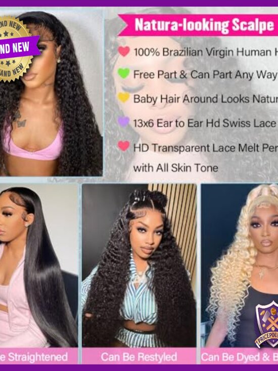 13x6 HD Lace Front Wig Human Hair Deep Wave 200% Density Glueless main image 6